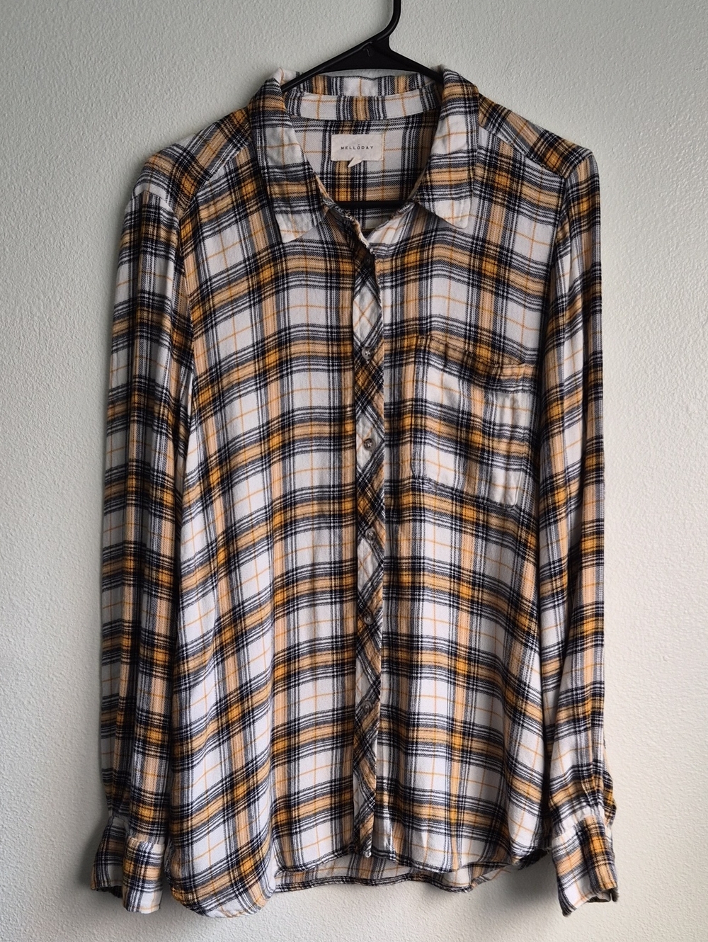 Melloday Yellow And Blue Plaid Button Down Size L